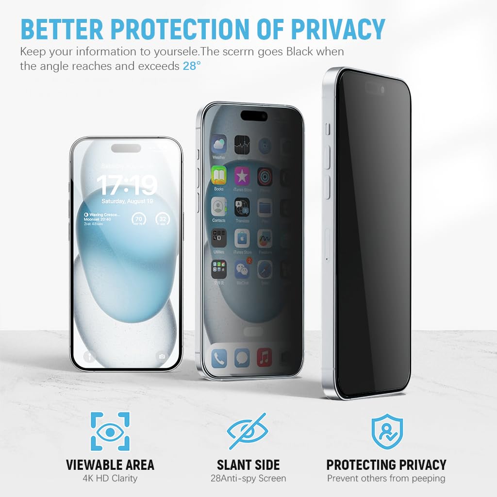 ZEITEL Privacy Screen Protector for iPhone 15 6.1 in with 9H Tempered Glass and Auto Alignment | 2 Step Bubble Free Installation