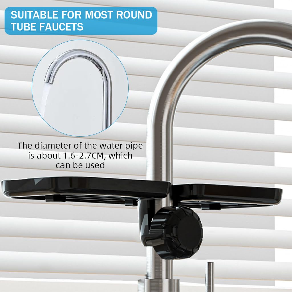 Supvox Kitchen Sponge Holder for Sink Organization with 3 Hooks and ABS Drain Rack | Faucet Mount