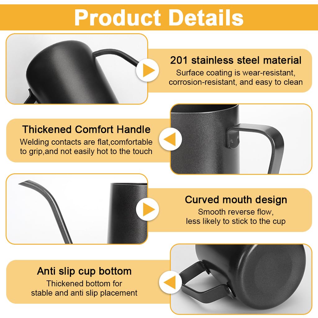 Supvox Gooseneck Water Kettle 350ml for Pour Over Coffee with Heat Proof Handle & 0.45cm Spout