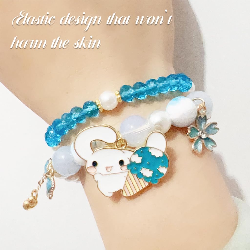 SANNIDHI Crystal Bracelet for Girls featuring Double Layer Beads and Cinnamoroll Charm | Cute Gift Jewelry