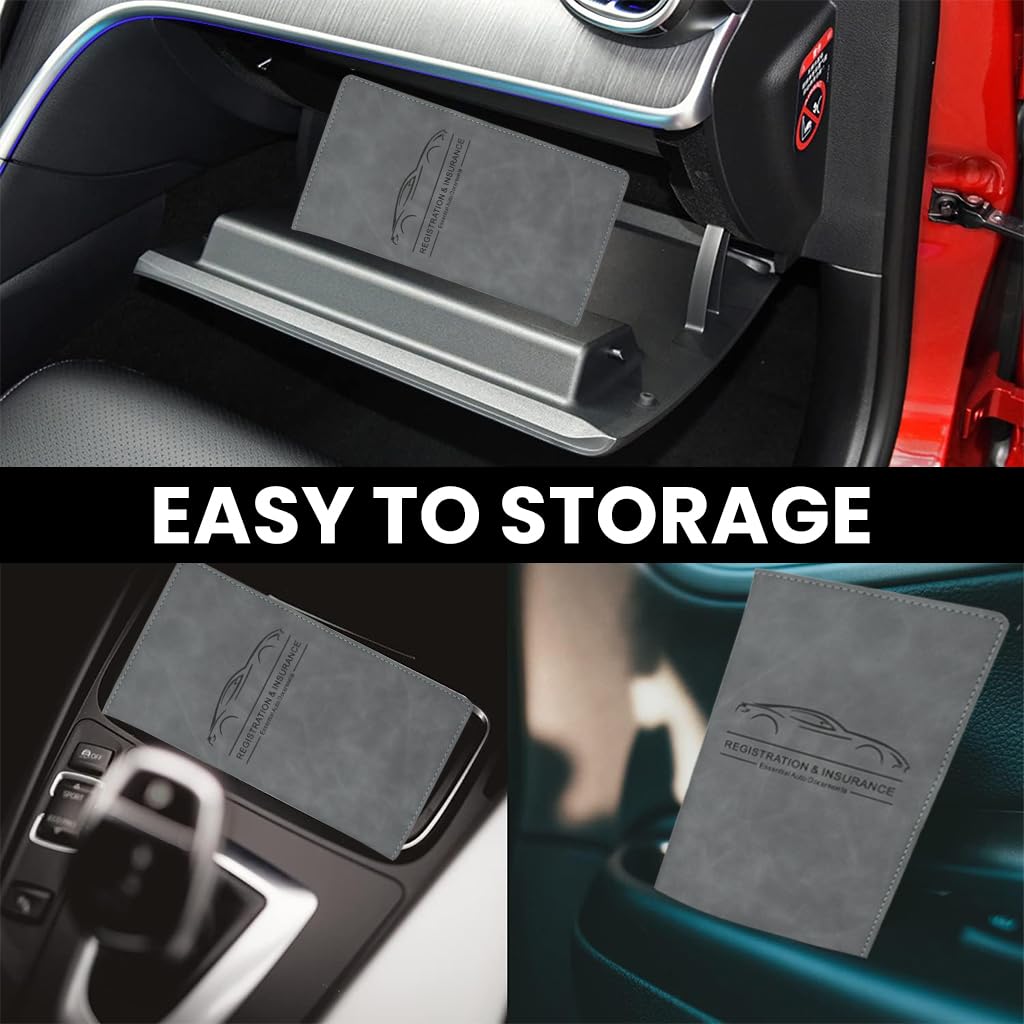 Zibuyu Car Registration and Insurance Holder with Magnetic Closure and 6 Transparent Pockets Grey 24 x 12.9 x 1 cm | Glove Box Organizer