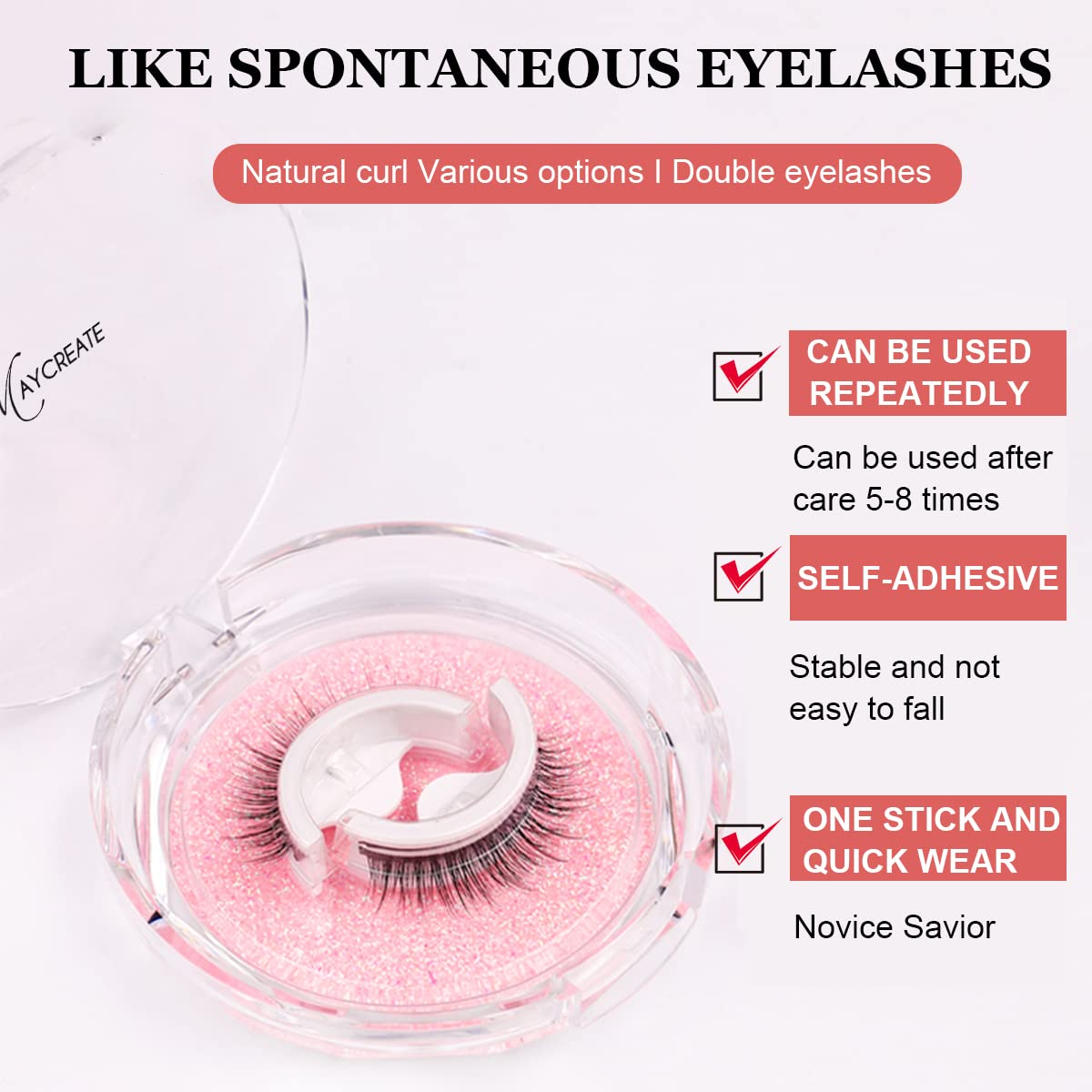 MAYCREATE False Eyelashes for Daily or Party Makeup featuring Self Adhesive 10mm Soft Faux Lashes | Reusable and Waterproof