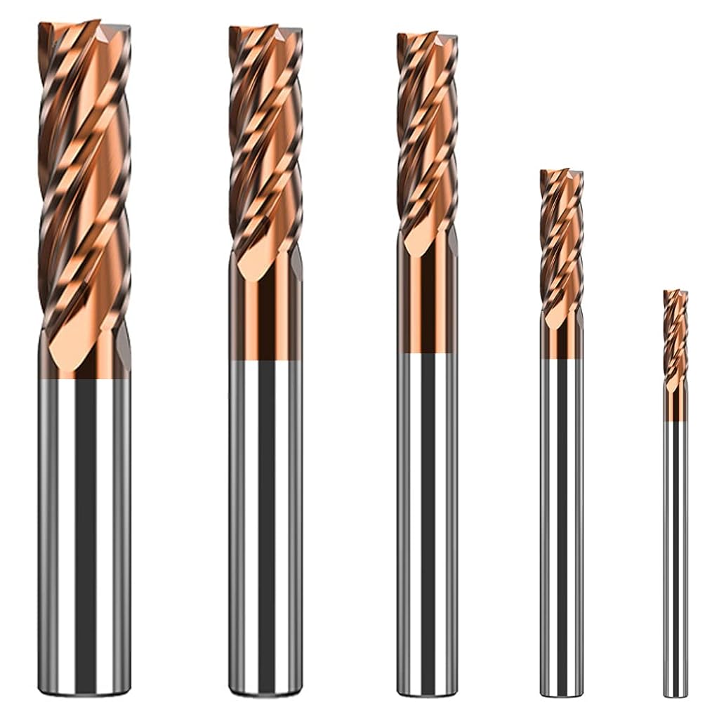 Serplex® 5PCS 4 Flutes HRC55 Carbide End Mill CNC Cutting tools Alloy Carbide Milling EndMills Tungsten Steel Milling Cutter Square Router Bit, Yellow