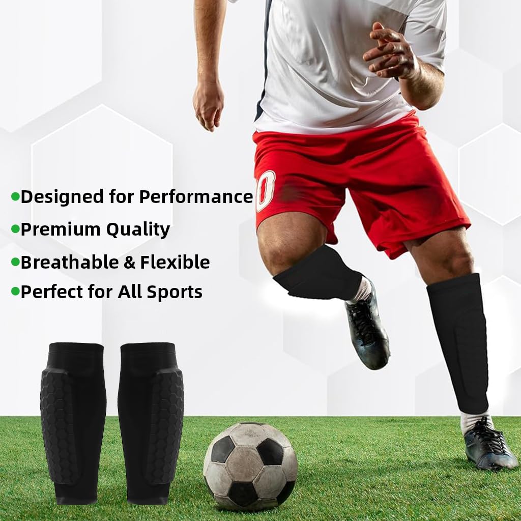 Proberos Soccer Shin Guards with EVA Cushioning and Silicone Anti Slip Strips for Adults | Stretchy Lycra One Piece Design Size M