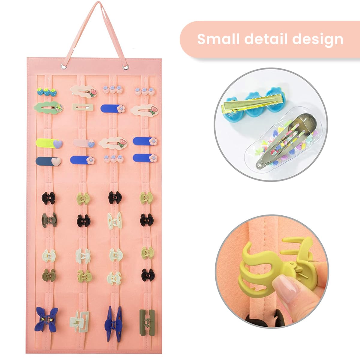 HASTHIP Hair Claw Clip Holder for Wall and Door with 20 Felt Belts 35×80cm | Organizer for Women