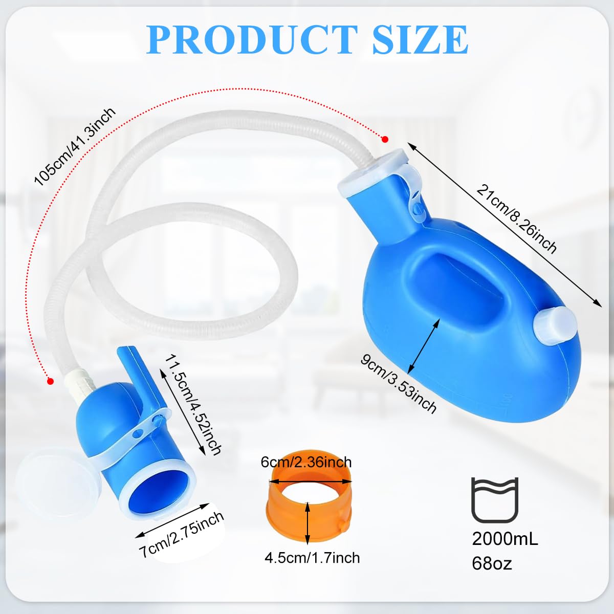 HANNEA Urine Collector for Men with 2000mL Capacity and Flexible Pipe | Spill Proof Portable Male Urinal