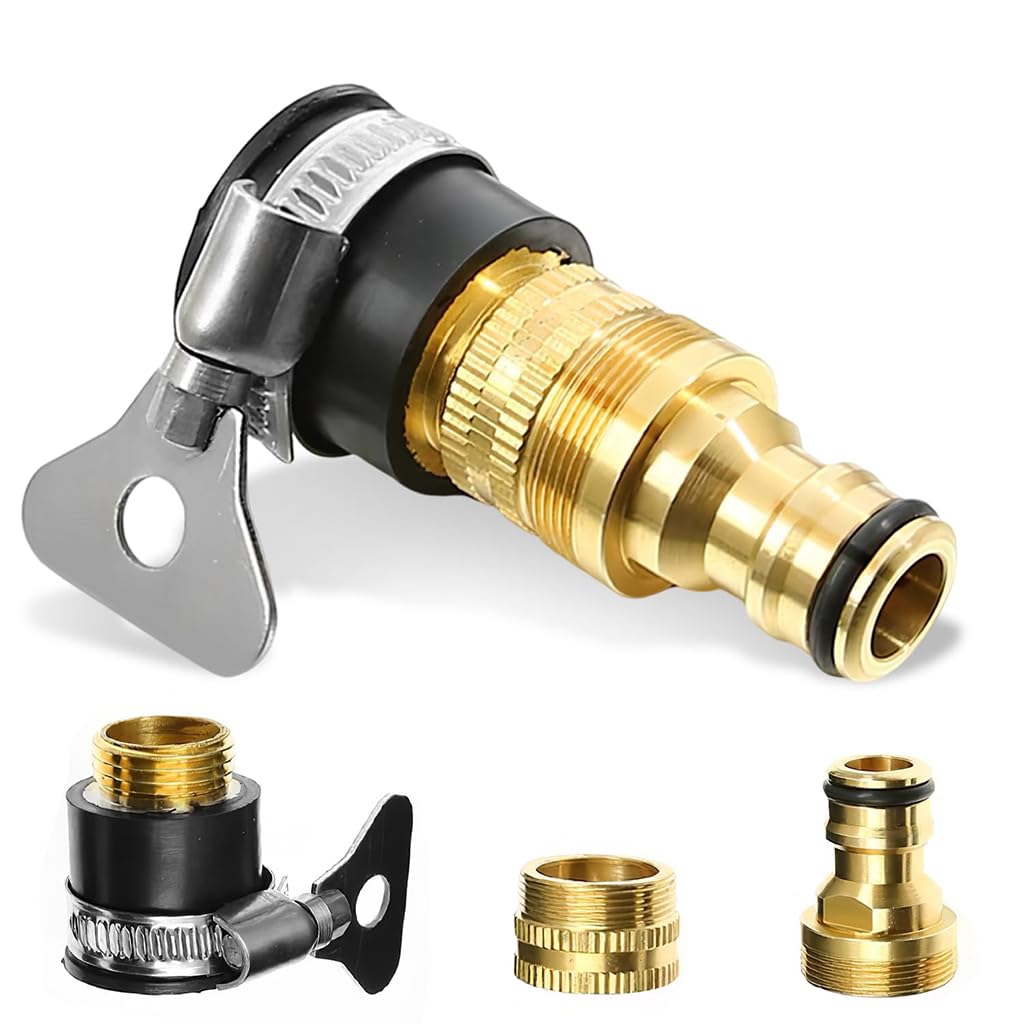ZIBUYU 3 in 1 Universal Brass Tap Connector for Faucets with Quick Connect Design | Fits Garden Hoses and Washing Machines