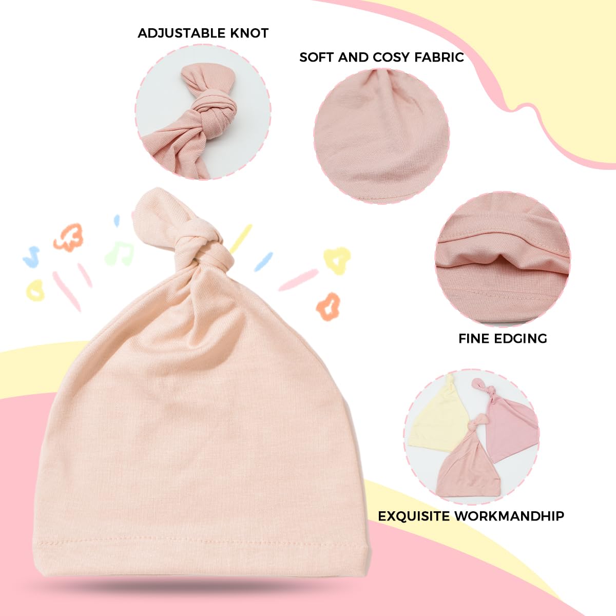 SNOWIE SOFT Baby Beanies for 0–6 Months with Stretchable Fit and Soft Cotton Warmth | Ideal Newborn Winter Hats