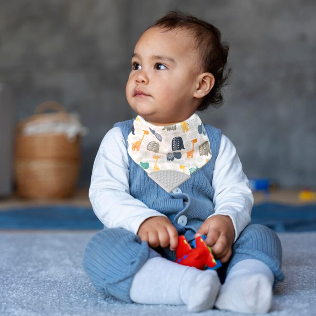 SNOWIE SOFT Baby Bib for Feeding with Adjustable Snap Buttons and Teether Corner | Cotton Bandana for 6–24 Months