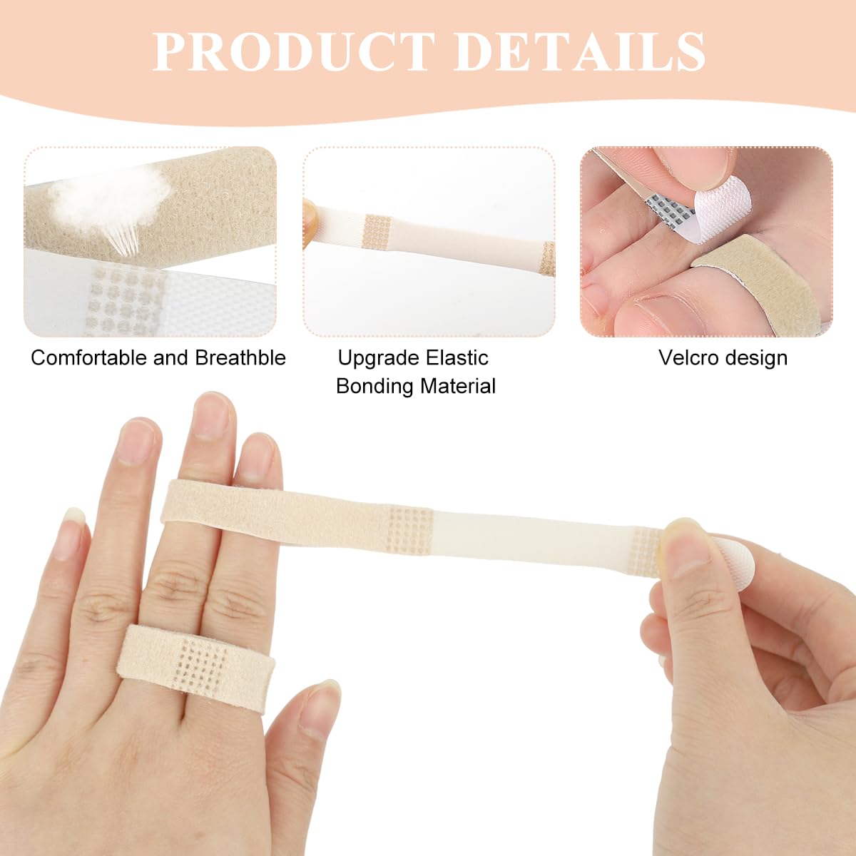 HANNEA Buddy Tape Finger Straps for Toes with Adjustable Hook and Loop Closure, 10PCS | Washable Khaki Wraps for Toe Alignment and Support