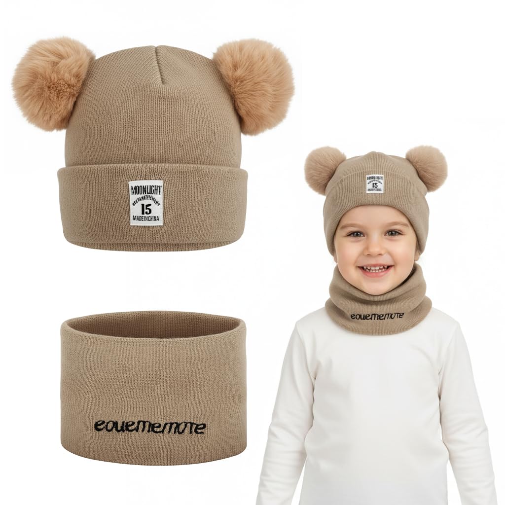 Zibuyu Knitted Baby Deer Antler Hat for Photography and Winter Wear with Chin Strap | Soft Wool Beret for Girls 3–24 Months Brown