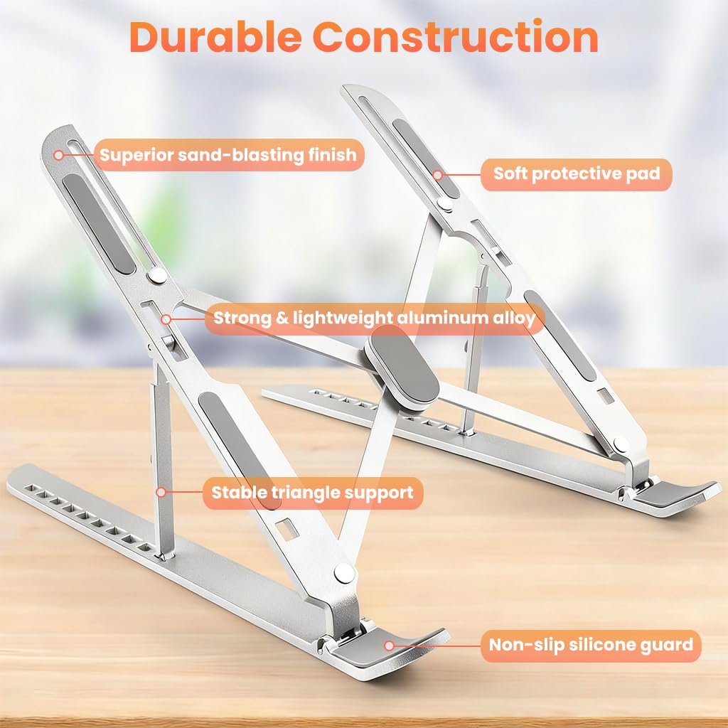 ZORBES Laptop Riser Stand with 10 Height Levels for Desk Use featuring Ergonomic Aluminum Design