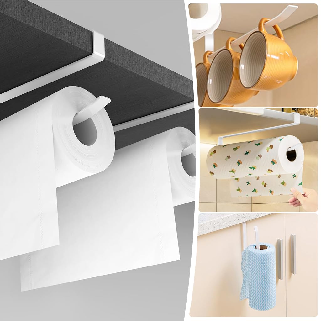 ZIBUYU Tissue Paper Holder for Kitchen with No Drilling Over Cabinet Design 26×10.5 cm | White Metal 2pcs