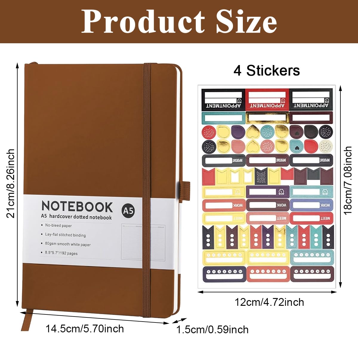 Climberty A5 Leather Notebook for Office and Travel with Strap and 192 Pages | Includes Stickers