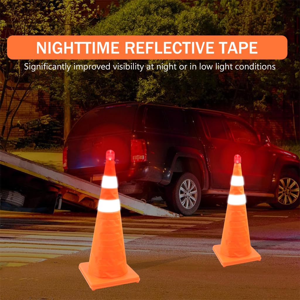 STHIRA Foldable Traffic Cone for Roadwork and Parking with LED Light 28 in Bright Orange | Reflective and UV‑Resistant Safety Cone