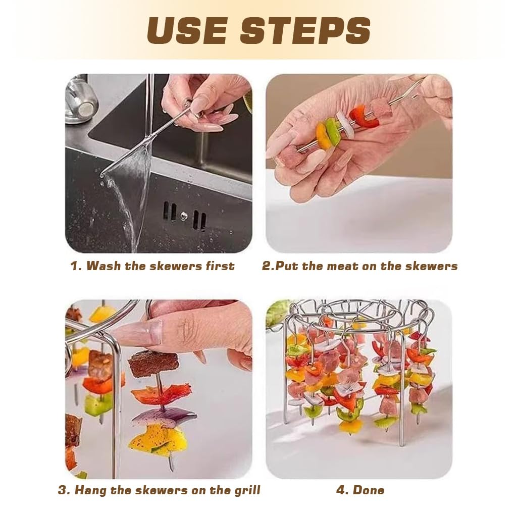 Supvox Round Kebabs Skewer Racks for Air Fryer with 30 Skewers featuring Hanging Stainless Steel Design