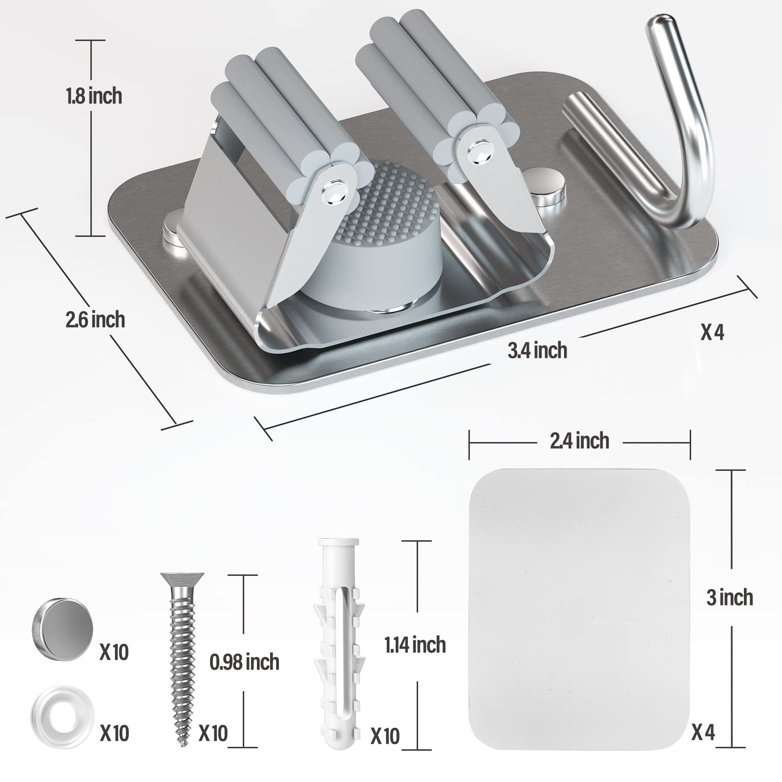 HASTHIP Broom Holder Wall Mounted for Bathroom and Kitchen with Adhesive Mount | 2 Pcs SUS304 Stainless Steel Mop Rack for Handles up to 2.8 cm