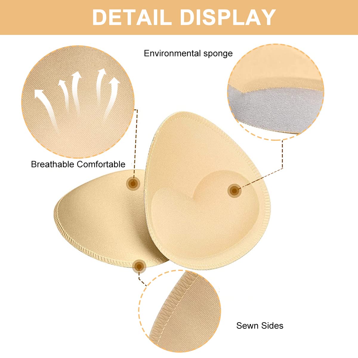 MAYCREATE Bra Pads for Sports and Bikini Bras featuring Thick Push Up Design | 2 Pairs Cotton Inserts Apricot