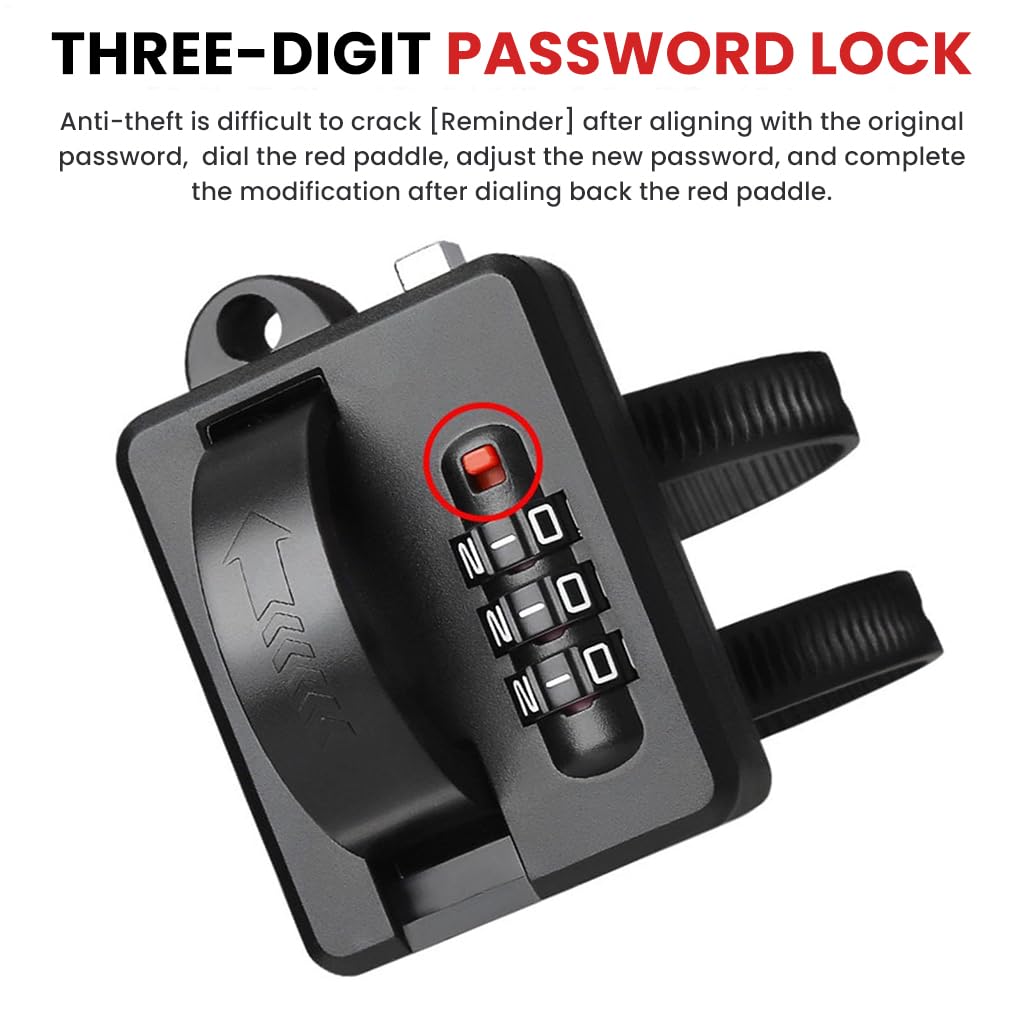 STHIRA Motorcycle Helmet Lock with 3 Digit Combination and Dual Mount Straps | Rugged PVC Design
