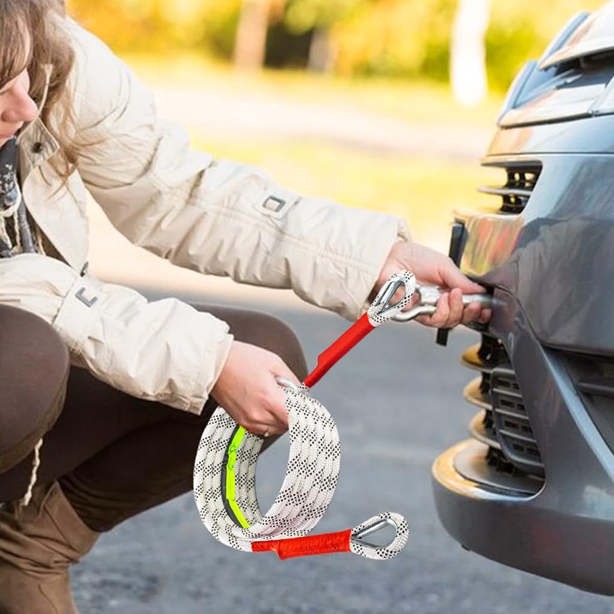 STHIRA Car Towing Rope for Sedans SUVs and Pickup Trucks with Reflective Strips | 13ft 11000lb Polyester Belt with Reinforced End Loops