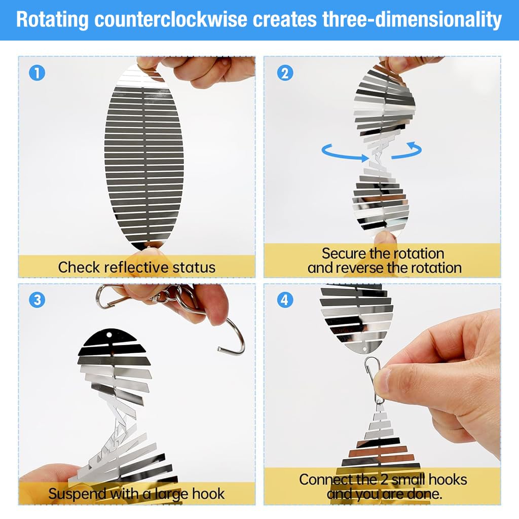 HASTHIP Bird Deterrent Reflective Hangings for Balcony and Garden featuring 45cm Rotatable Metal Spirals | Outdoor Bird Repellent Decor