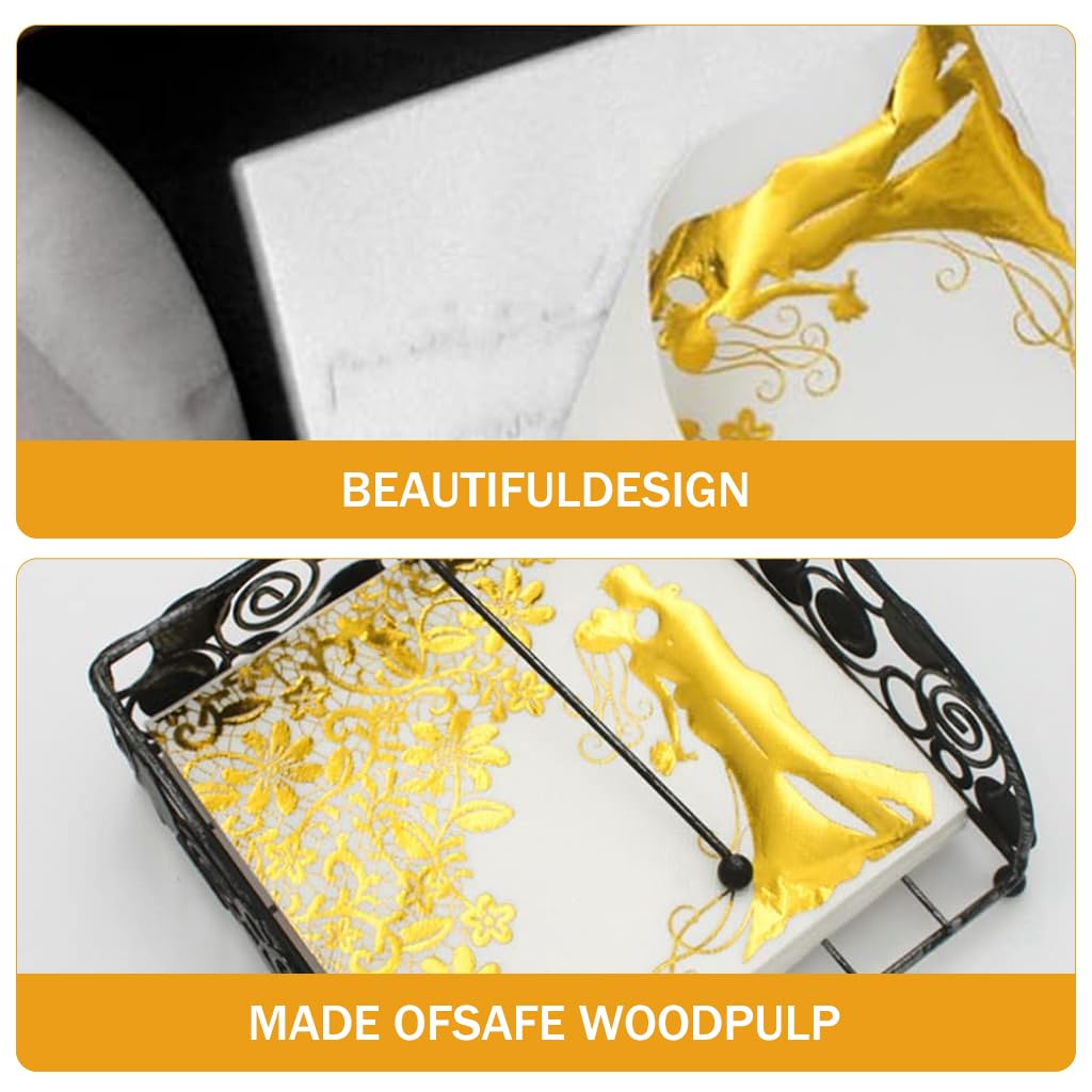 ZIBUYU Wedding Table Napkins for Parties and Home, 20Pcs 12.9in Soft Wood Pulp Tissues | Elegant Golden Embossing