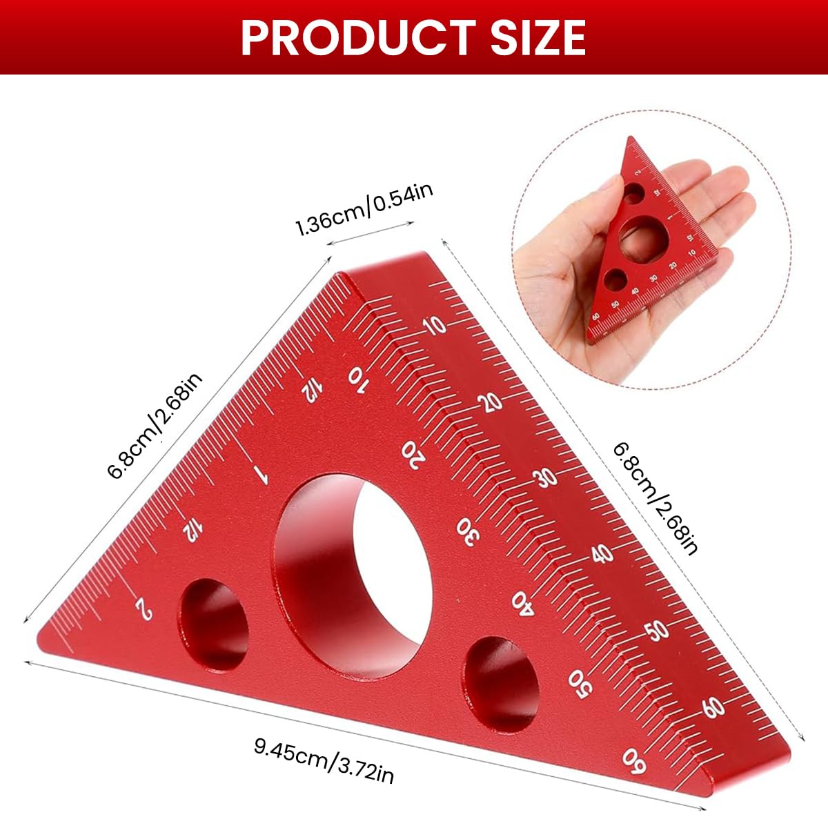 Serplex Triangle Architect Scale Ruler for Woodwork with 45° and 90° Guides | Aluminum Alloy 2.56 in
