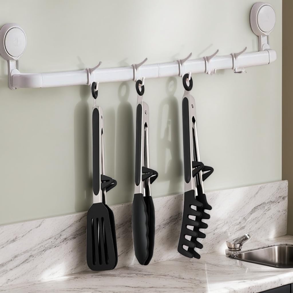 ZIBUYU Kitchen Tongs 9 in Set for Cooking and Serving with Integrated Riser Design | Food Grade Silicone and Stainless Steel