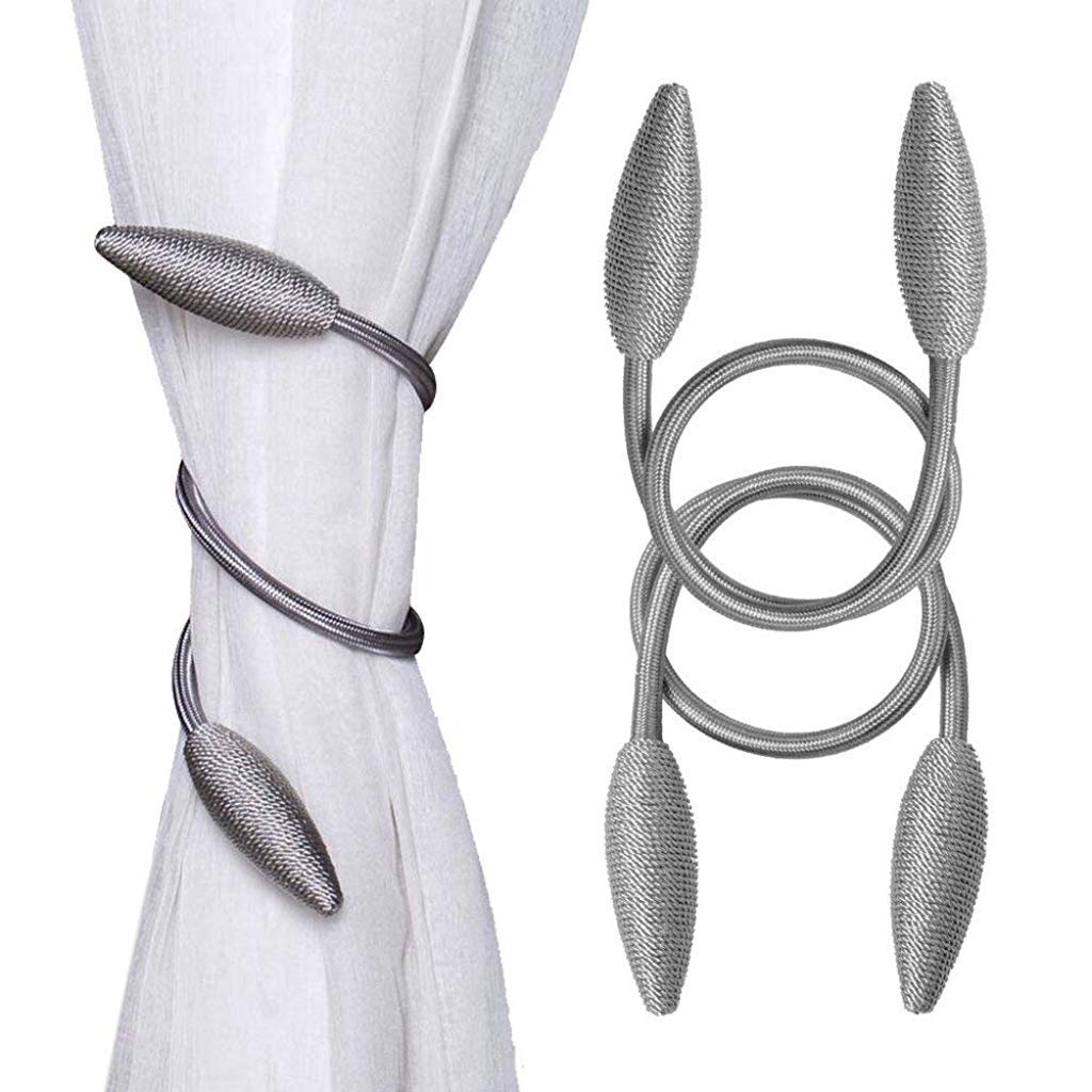 HASTHIP Curtain Tiebacks for Living Room and Bedroom with Strong Magnet 48cm Grey | Woven Polyester Design