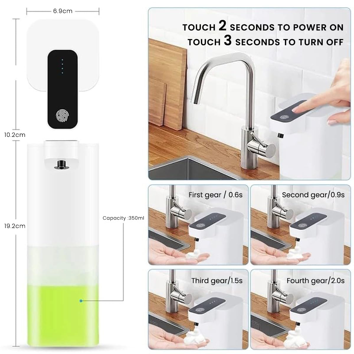HANNEA Automatic Soap Dispenser for Kitchen and Bathroom with Motion Sensor 400ml | USB Rechargeable
