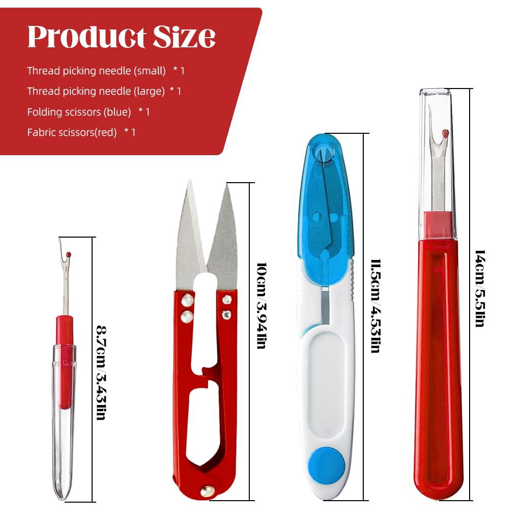 HASTHIP Sewing Seam Rippers Tool Kit 4Pcs for Fabric Repairs with Ergonomic Handles | Includes Thread Scissors