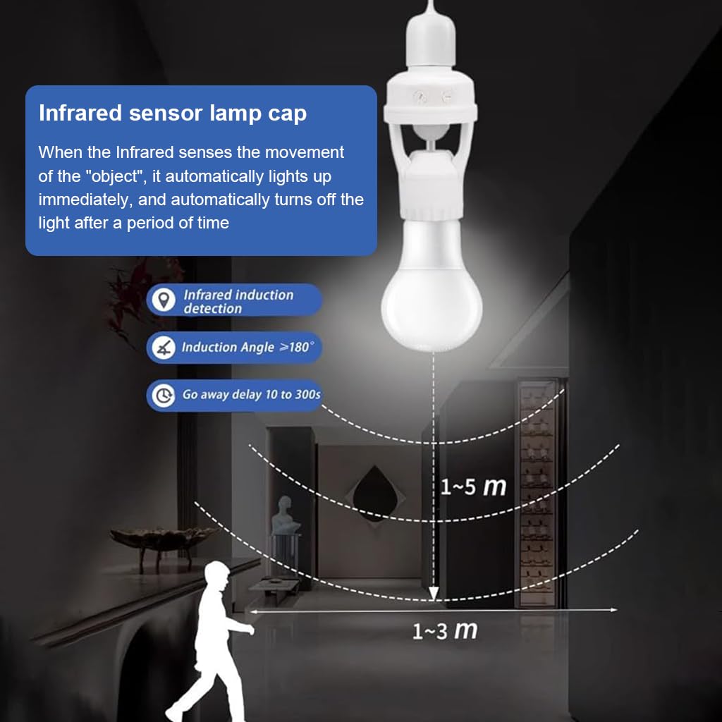ELEPHANTBOAT Acoustic Sensor Light Socket for E27 Bulb with Adjustable Delay Timer | Smart Energy Saving Adapter for Hallway and Stair Lighting