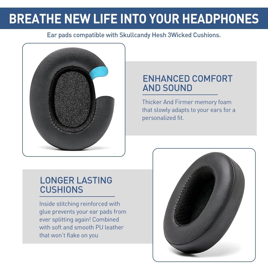 ZIBUYU arPads Cushions for Skullcandy Crusher Evo and Hesh 3 featuring Memory Foam Comfort | Noise Isolation Replacement Earpads