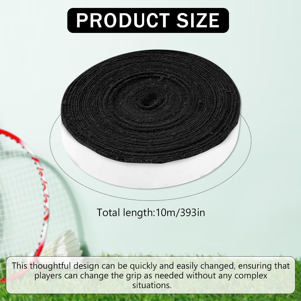 Proberos Badminton Towel Grip Tape for Rackets with 10 m Self-Adhesive Terry Cloth | Black