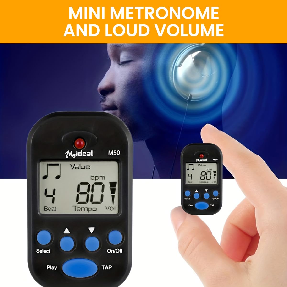 HASTHIP Digital Clip On Guitar Metronome with LCD Display and 3.5mm Jack | 3 PCS Battery Operated