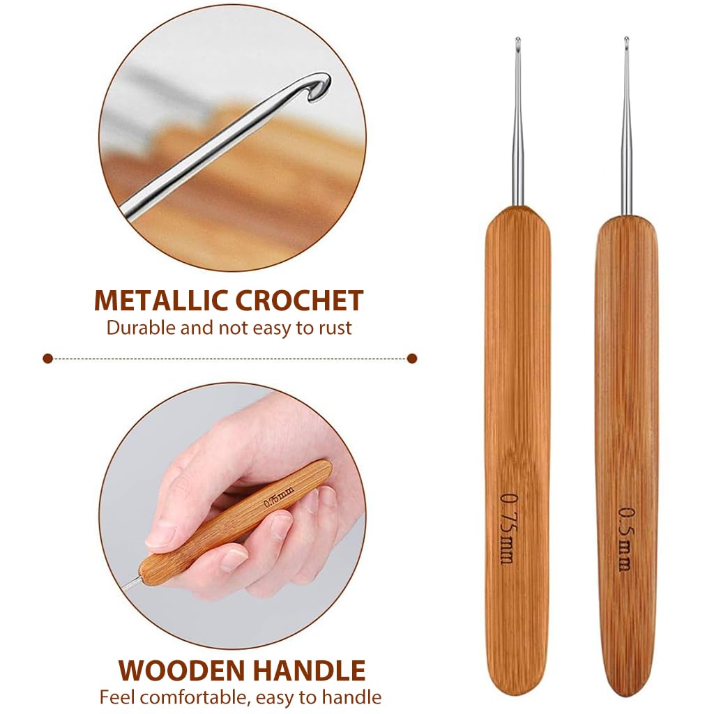 HASTHIP Crochet Hooks Set for Hair and Crafts with 9 Tools featuring Ergonomic Handle | 0.5mm–5mm Sizes