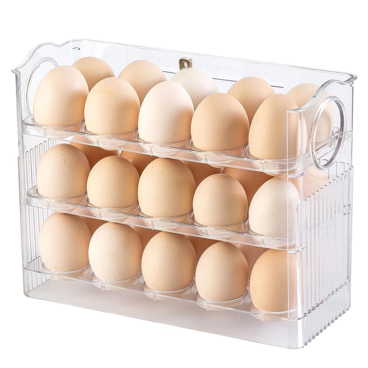 Supvox® Egg Tray for Refrigerator, 30 Egg Storage Container, 3 Layer Egg Storage Container for Refrigerator Side Door, Large Capacity Egg Container, Clear Acrylic Egg Organizer, 26 * 10 * 20cm