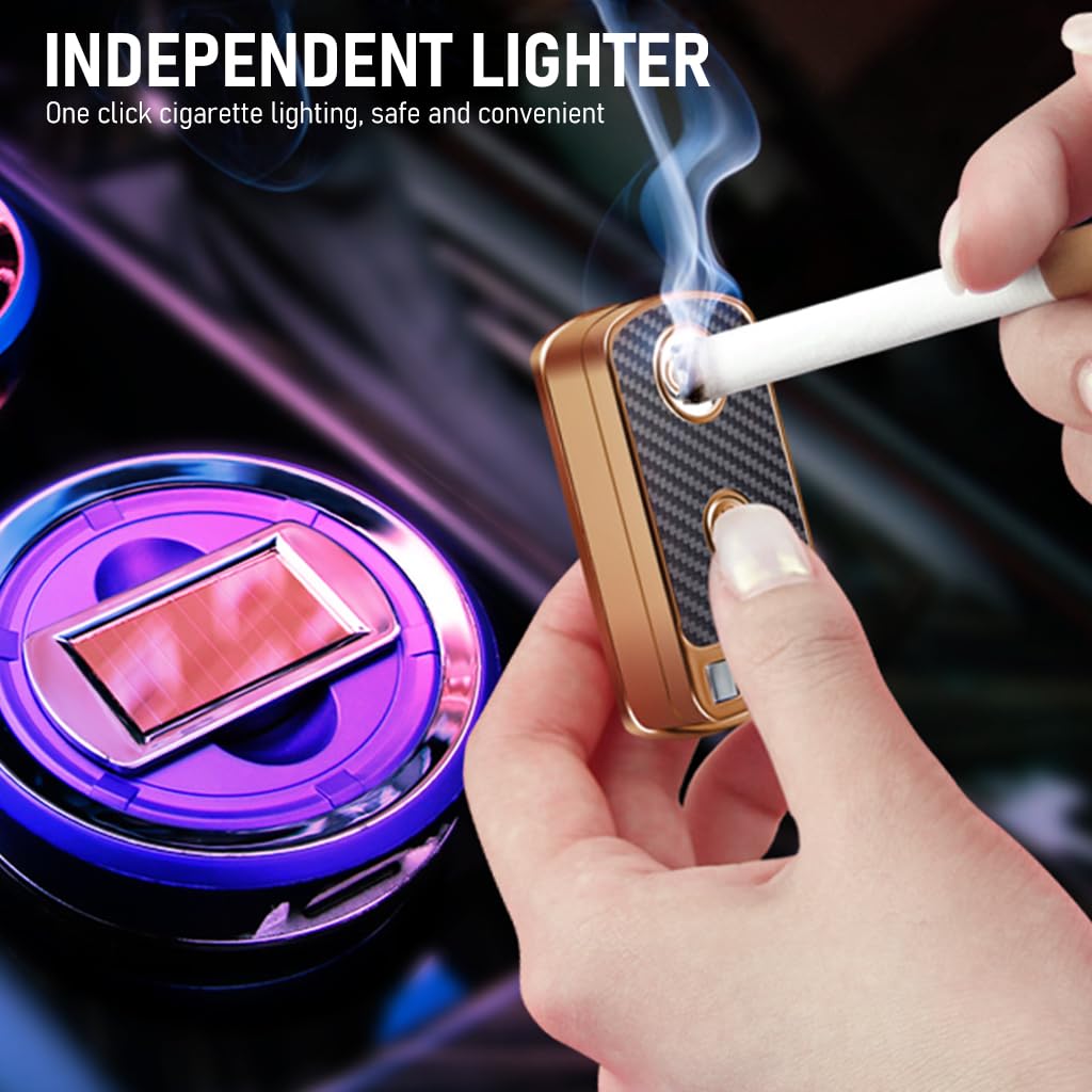 STHIRA Car Ashtray for Vehicle Cup Holder with Solar and USB Electronic Lighter | Black Ceramic Liner