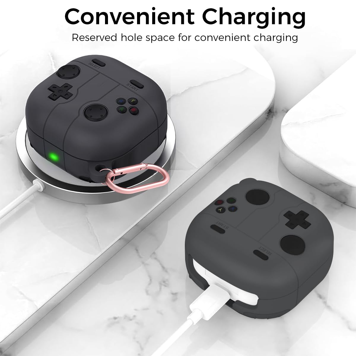 ZORBES Silicone Case for Samsung Galaxy Buds FE with Impact Buffer Protection and Carabiner | Retro Game Design in Grey