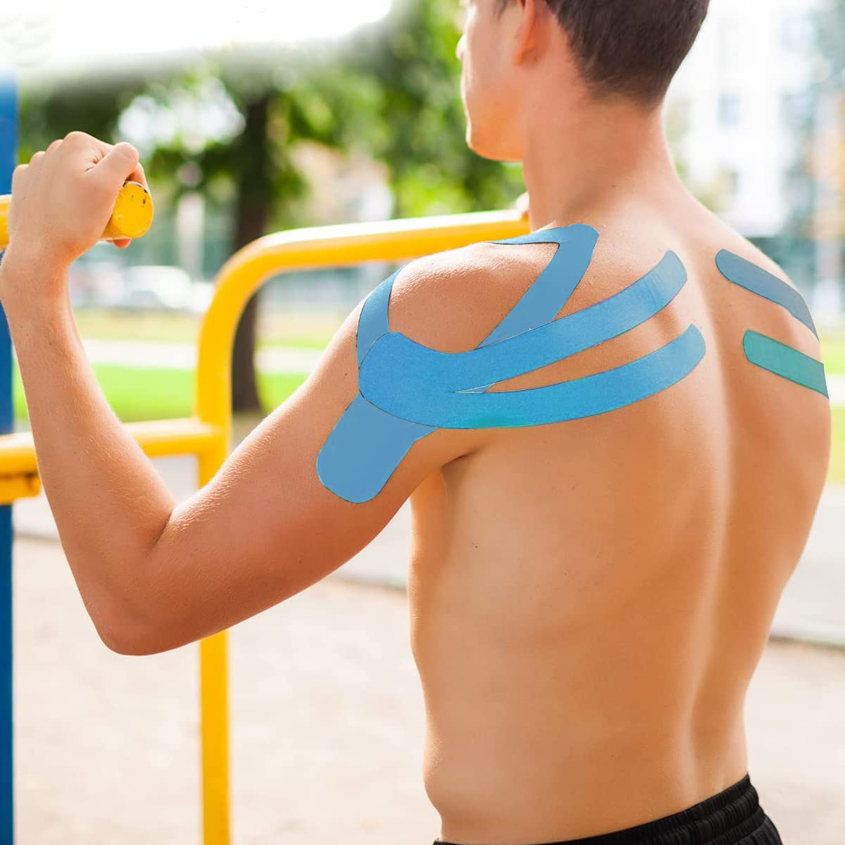 HANNEA Kinesiology Tape for Pain Relief and Sports Support featuring Waterproof Breathable Cotton 5cm x 5m Blue