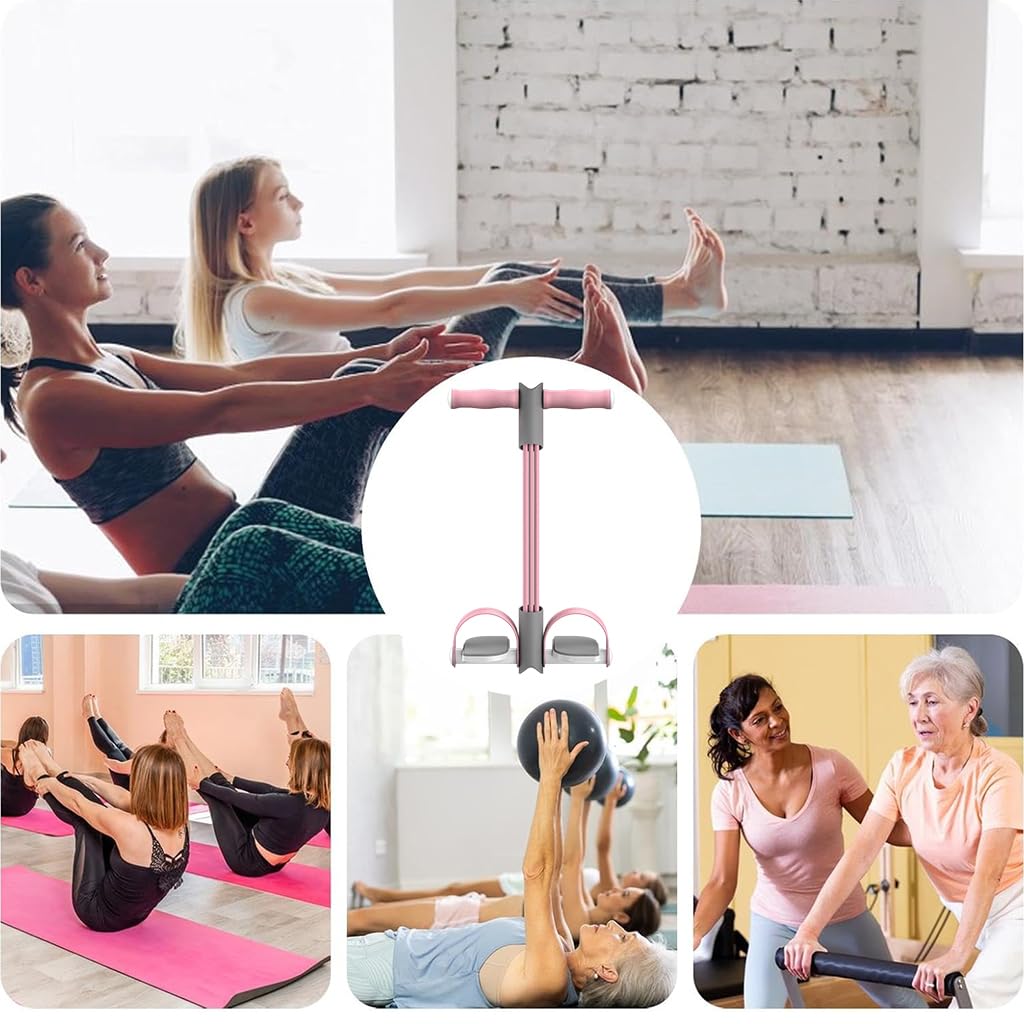 Proberos Fitness Tension Rope for Full Body Workout with Six Tube Pedal Design and Natural Latex | 2 PCS Pink