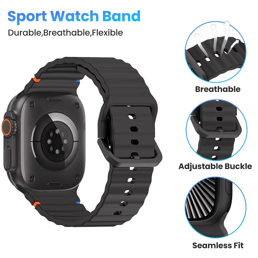 ZORBES iWatch Bands for 38–49mm with Pin and Tuck Closure featuring Waterproof Silicone | Pack of 2 for Sport and Daily Wear