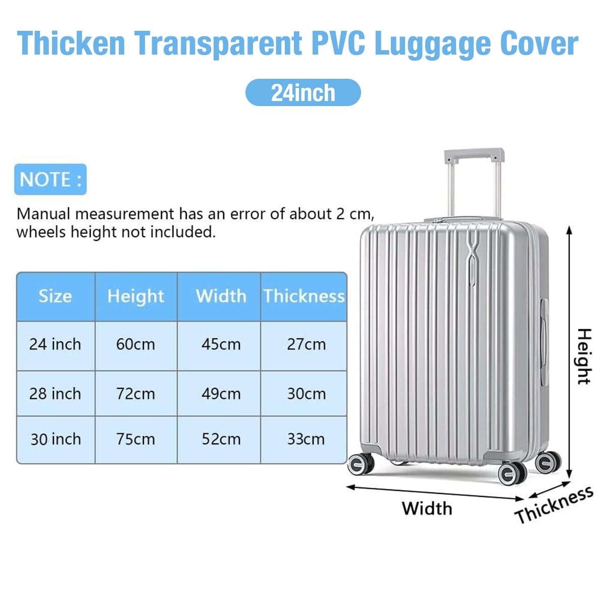 ZIBUYU Suitcase Cover for 24 Inch Luggage featuring Hook and Loop Closure in Transparent PVC