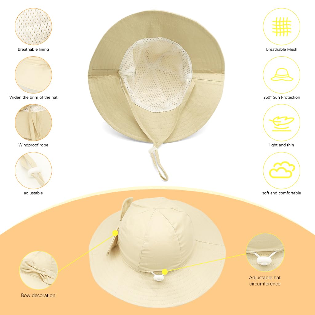 SNOWIE SOFT Baby Sun Hat for Girls 0–6 Months with UPF 50+ Protection and Chin Strap | Cute Bow Summer Cap for Beach and Travel