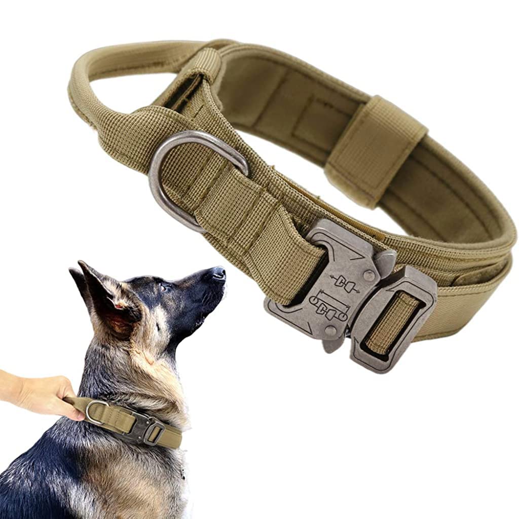 Qpets  Dog Collar for Medium Dogs Adjustable Nylon Tactical Dog Collar with Strap Handle Dog Training Collar Quick Release Metal Buckle for Medium Large Dogs(L, 17''-20.5 inch''/43-52cm)