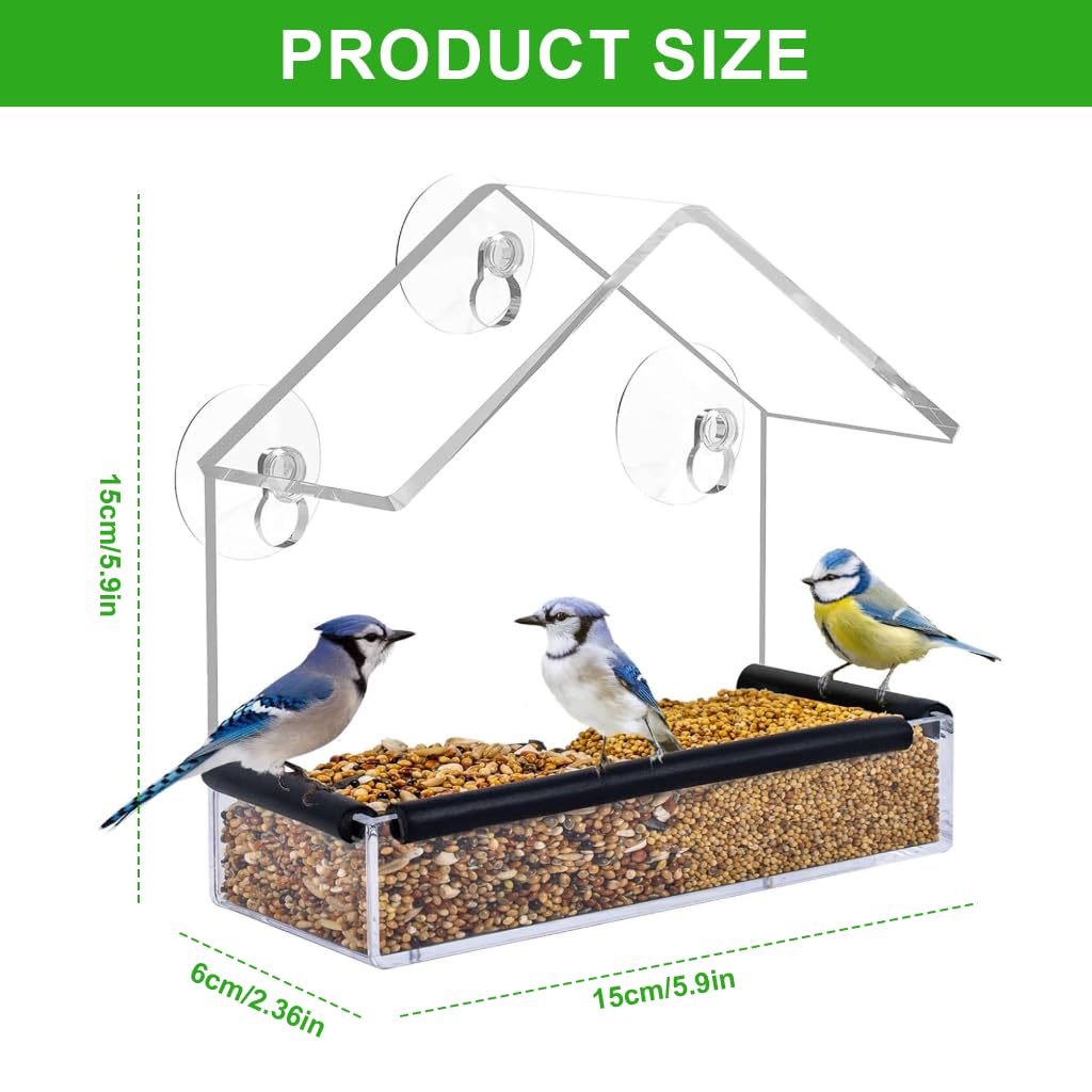 HASTHIP Bird Feeder for Windows with Suction Cups and Perching Rod | Clear Hut Style Design