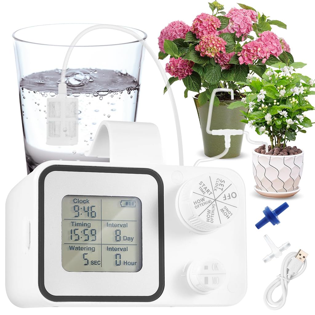 HASTHIP Automatic Drip Irrigation Timer with LCD Display and 10m PVC Tubing | USB Rechargeable Self Watering System