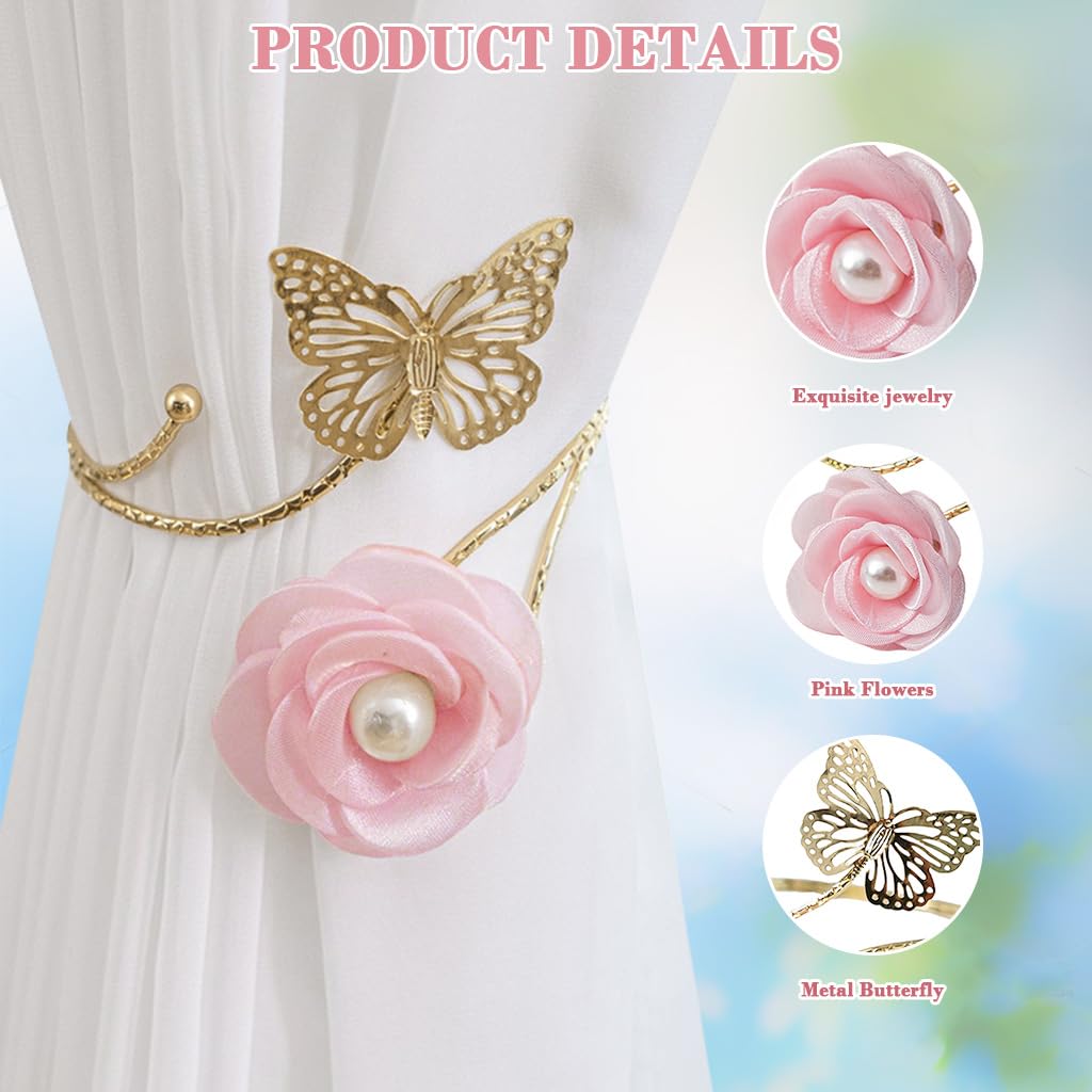HASTHIP Butterfly Curtain Tiebacks for Living Room and Bedroom with Metal Cut Out Floral Charm Pack of 2