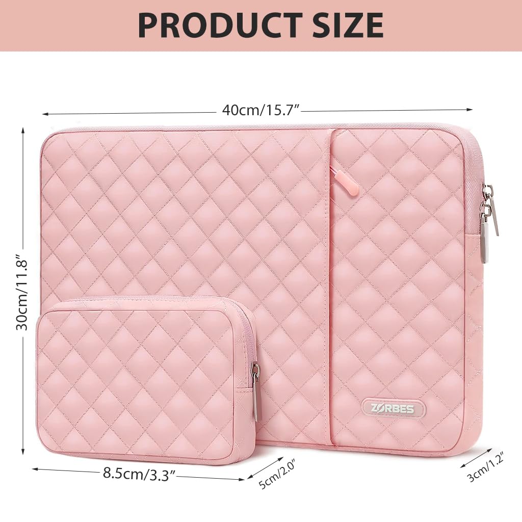 ZORBES Laptop Bag for Travel with Dual Zipper Compartment and SSD Pouch 15-15.6 in Pink