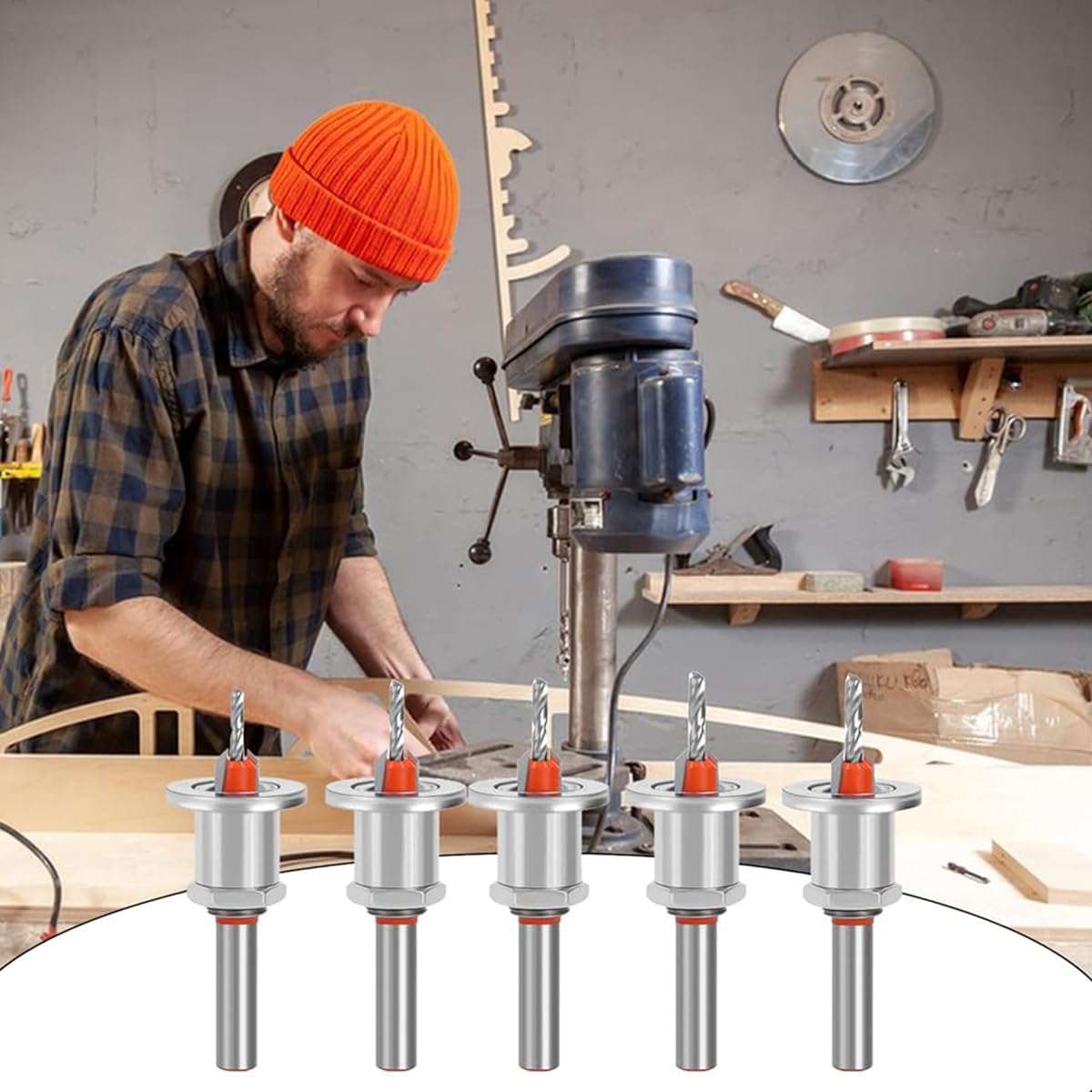 Serplex Countersink Drill Bit Set for Woodworking with Adjustable Depth Stop and 5 Sizes